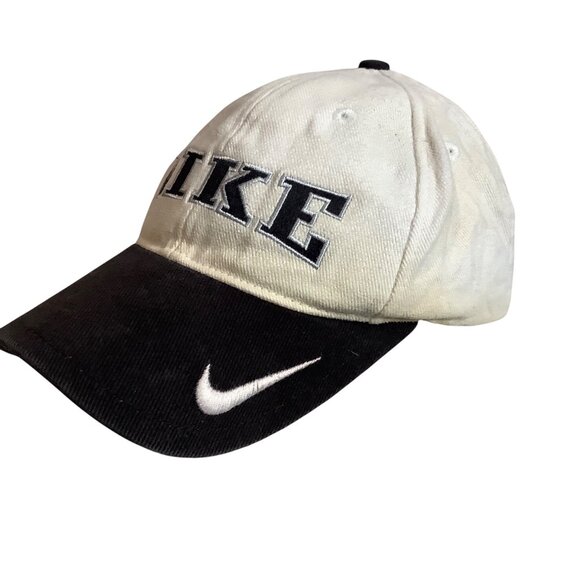 Vtg 90s Nike Two-Tone Snapback Cap Hat Black White Adjustable Unisex Cotton - Picture 2 of 6